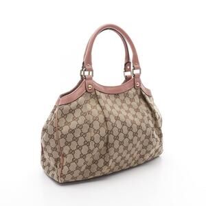 Gucci Beige Handbag Brown Sukey GG Canvas Pink Leather